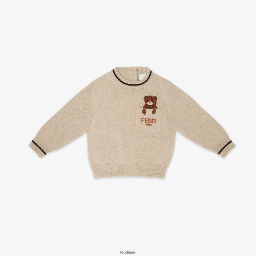 سترة أطفال من الكشمير بنسبة 100% مع تطريز على شكل دمية دب موضة Fendi أطفال ثياب TNL80L2790