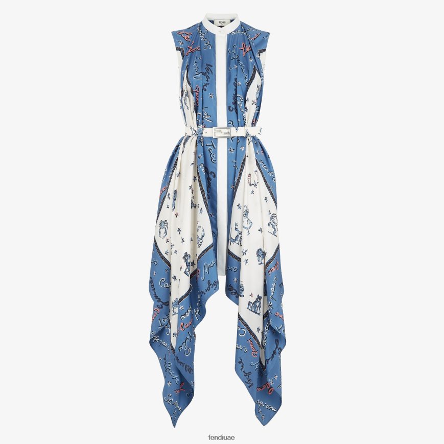 فستان حرير أزرق Fendi نحيف ثياب TNL80L1039