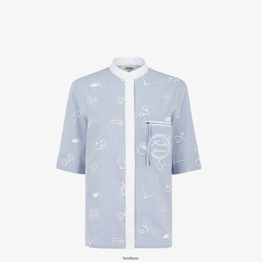 قميص قطني أزرق Fendi نحيف ثياب TNL80L1045