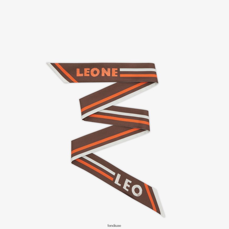 عصابة حرير ملفوفة بني Fendi نحيف مُكَمِّلات TNL80L106