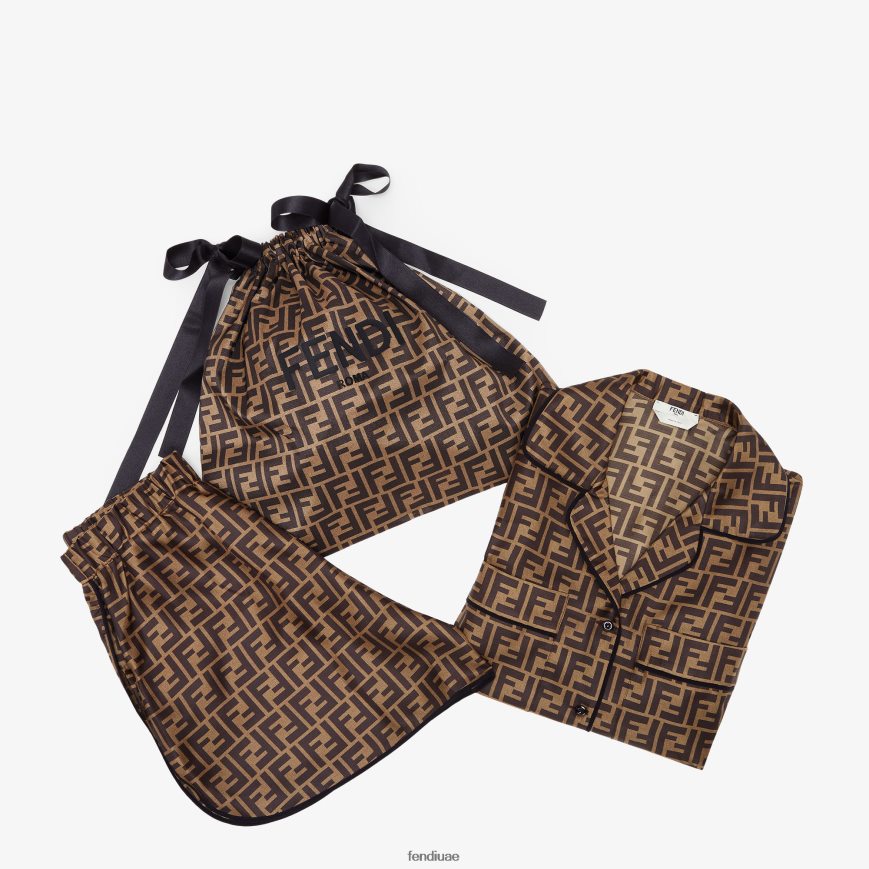 بيجامة حريرية بني Fendi نحيف ثياب TNL80L1063