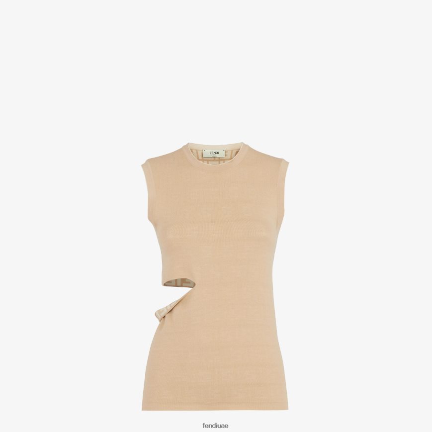 قمة الصوف اللون البيج Fendi نحيف ثياب TNL80L1080