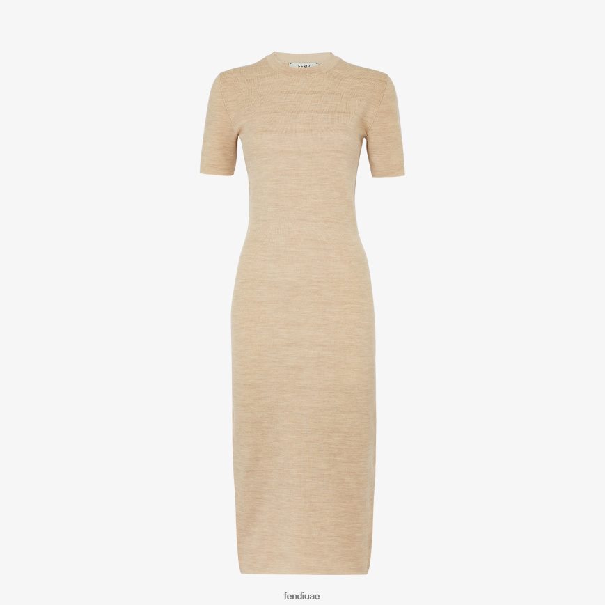 فستان من الصوف اللون البيج Fendi نحيف ثياب TNL80L1082