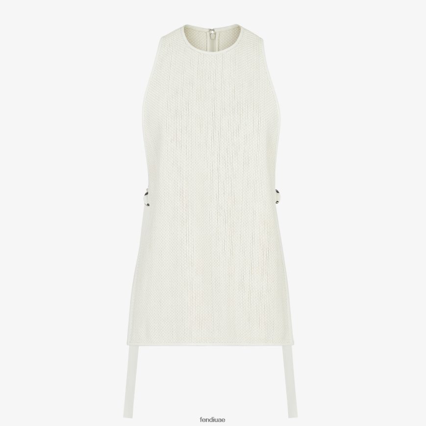 جزء علوي من الجلد المنسوج أبيض Fendi نحيف ثياب TNL80L1103