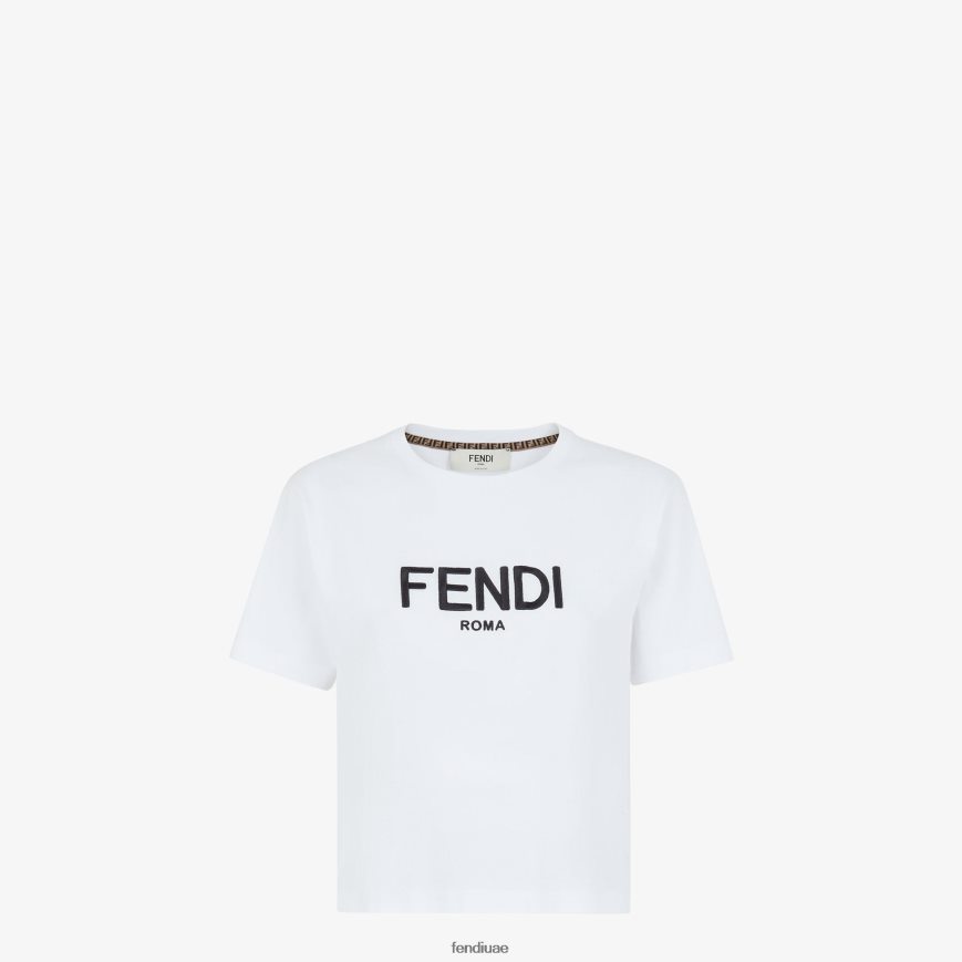 القطن تي شيرت أبيض Fendi نحيف ثياب TNL80L1112