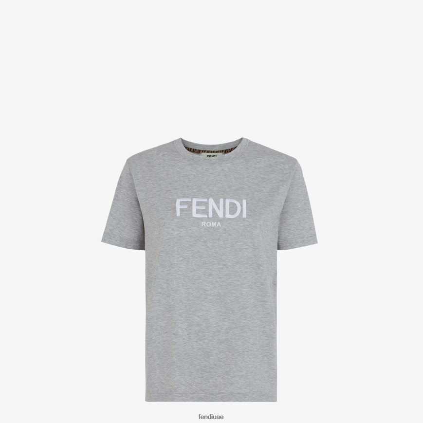 تي شيرت قطن ميلانج رمادي Fendi نحيف ثياب TNL80L1113