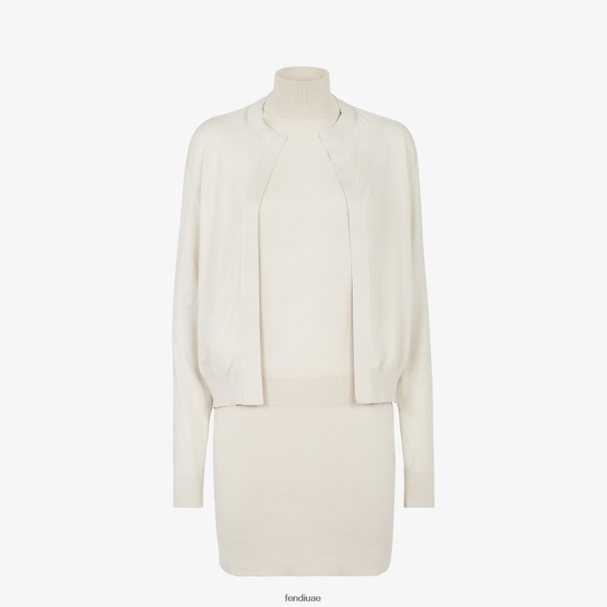 فستان من الصوف اللون البيج Fendi نحيف ثياب TNL80L1132