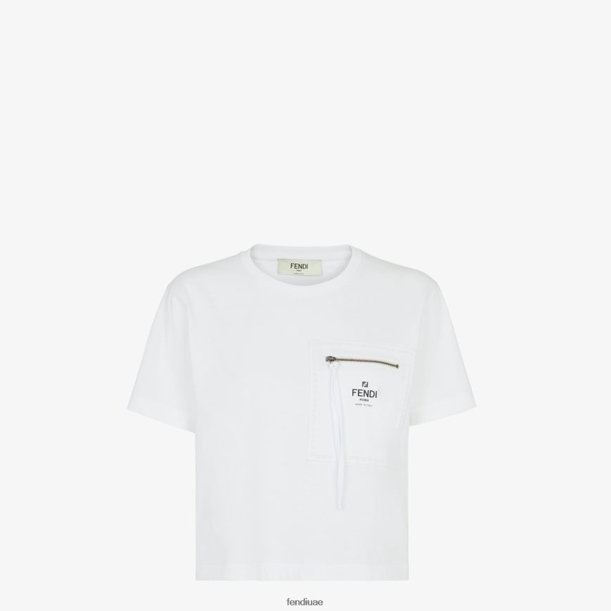 تي شيرت جيرسي أبيض Fendi نحيف ثياب TNL80L1145