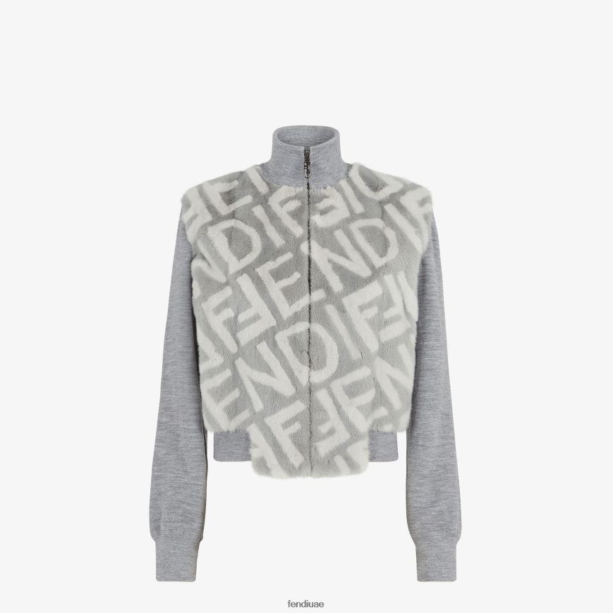 سترة بومبر المنك رمادي Fendi نحيف ثياب TNL80L1158