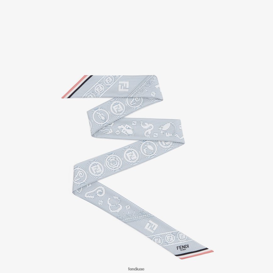 وشاح ربطة عنق حريرية مخططة أزرق Fendi نحيف مُكَمِّلات TNL80L122