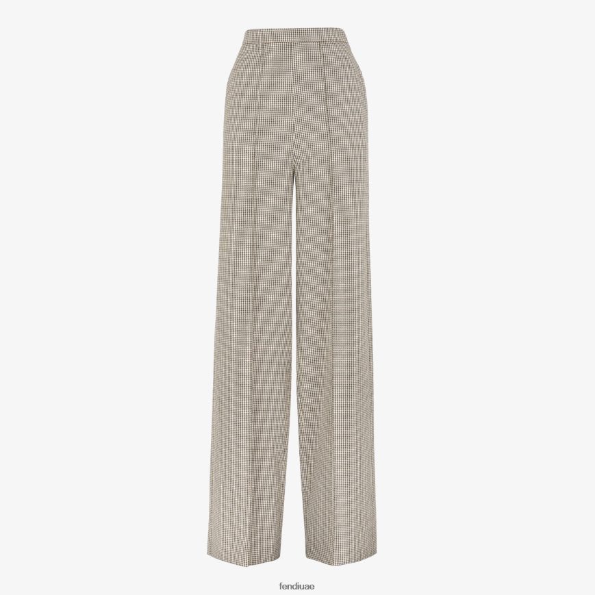 بنطال من الصوف بنقش مربعات اللون البيج Fendi نحيف ثياب TNL80L1221