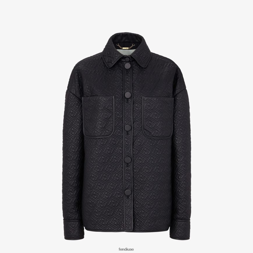 سترة من جلد النابا أسود Fendi نحيف ثياب TNL80L1236