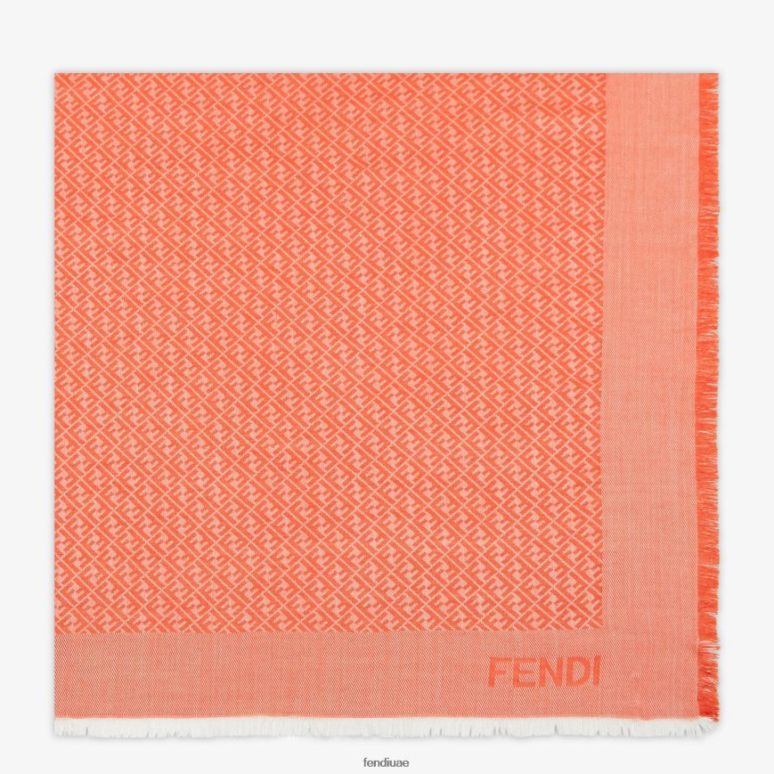 شال من الحرير والصوف البرتقالي Fendi نحيف مُكَمِّلات TNL80L127