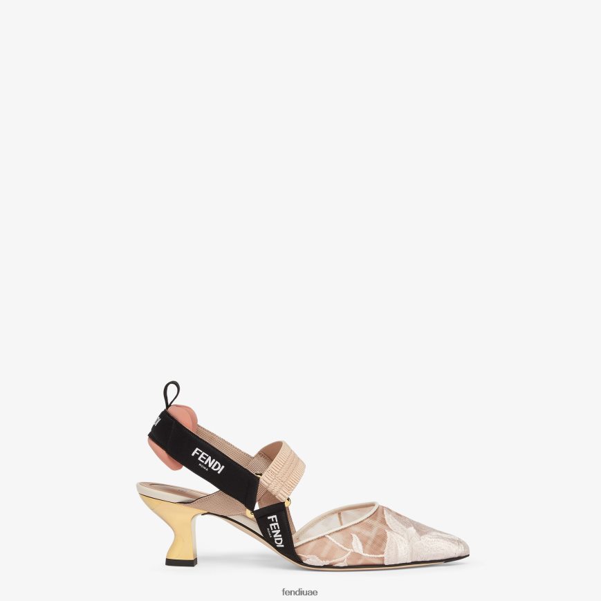 شبكة أحذية خفيفة بكعب متوسط لون القرنفل Fendi نحيف أحذية TNL80L1349