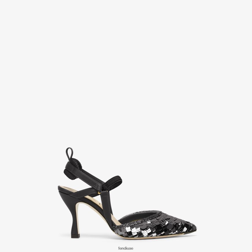 أحذية خفيفة ذات الكعب العالي الترتر أسود Fendi نحيف أحذية TNL80L1379