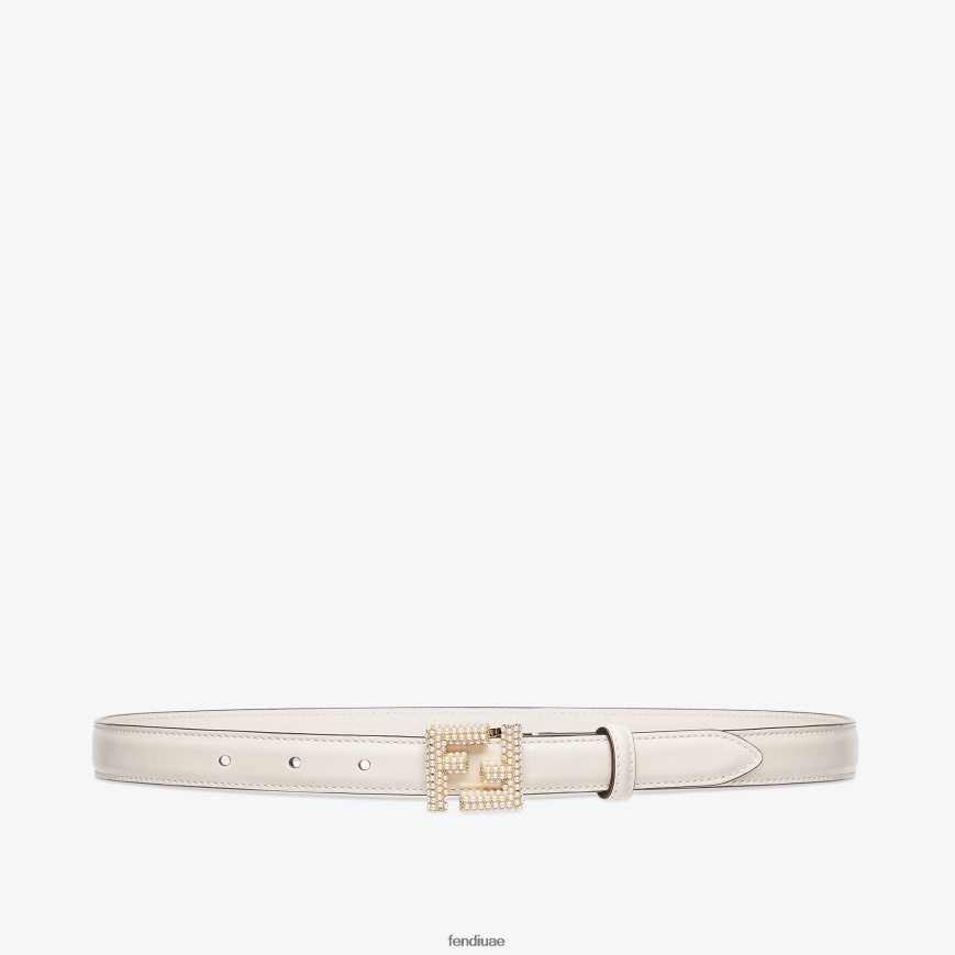حزام من الجلد أبيض Fendi نحيف مُكَمِّلات TNL80L140