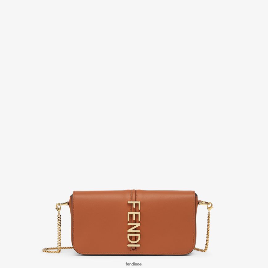 رسم بياني على محفظة جلدية بسلسلة بني Fendi نحيف مُكَمِّلات TNL80L1416