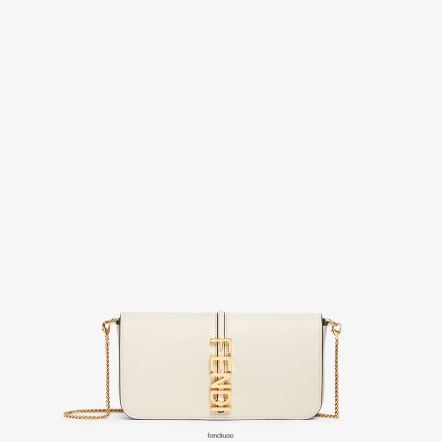رسم بياني على محفظة جلدية بسلسلة أبيض Fendi نحيف مُكَمِّلات TNL80L1435