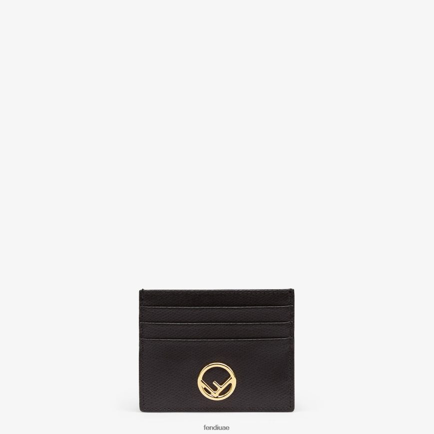 حامل بطاقات جلدي مسطح أسود Fendi نحيف مُكَمِّلات TNL80L1448