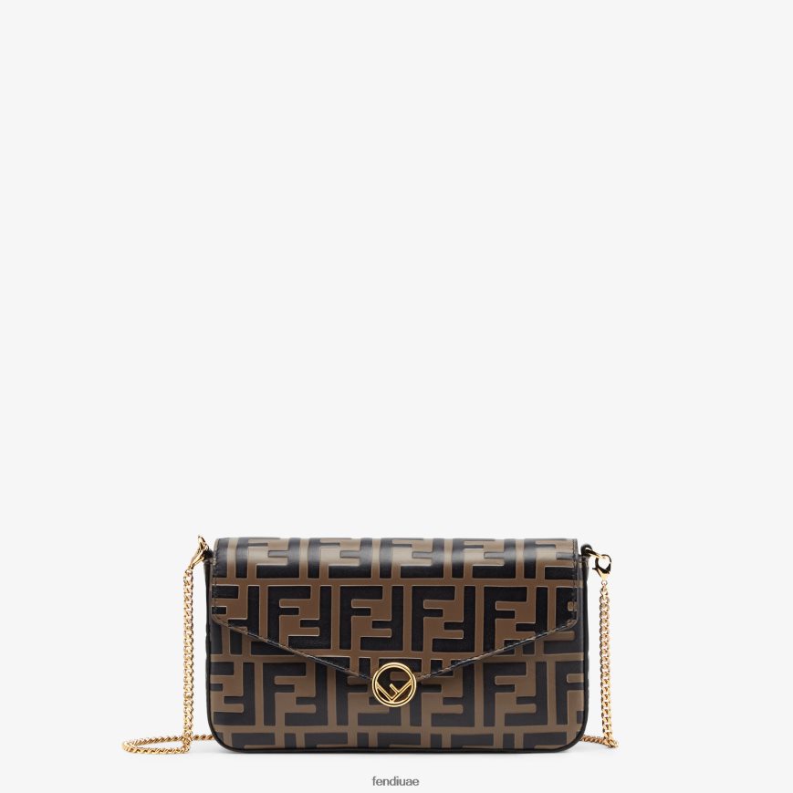 محفظة على سلسلة مع حقائب جلدية صغيرة بني Fendi نحيف مُكَمِّلات TNL80L1477