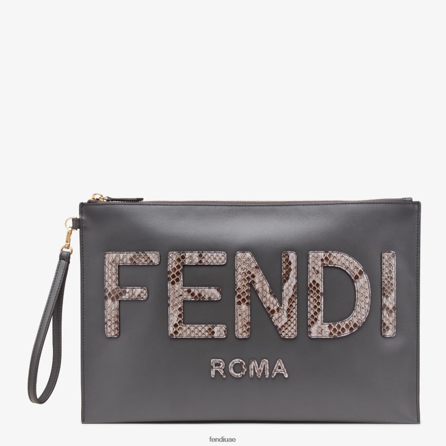 حقيبة جلدية مسطحة كبيرة رمادي Fendi نحيف مُكَمِّلات TNL80L1532