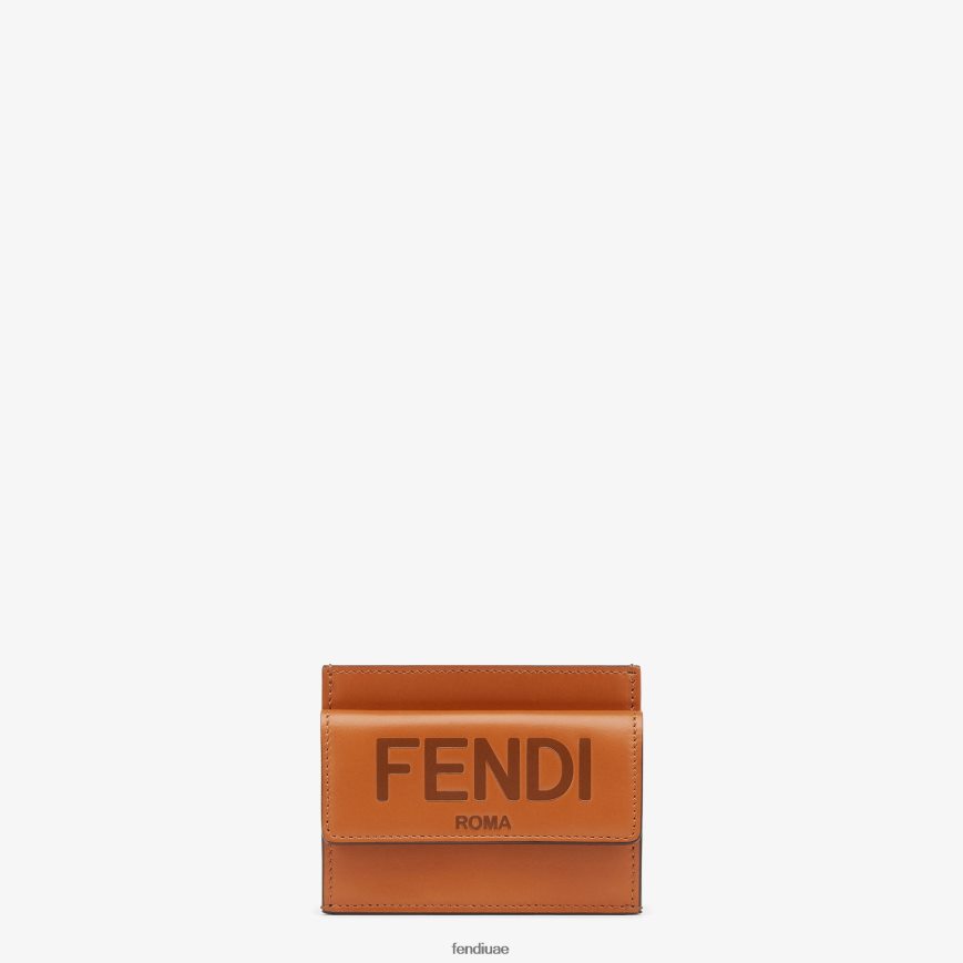 حامل بطاقات جلد روما بني Fendi نحيف مُكَمِّلات TNL80L1556