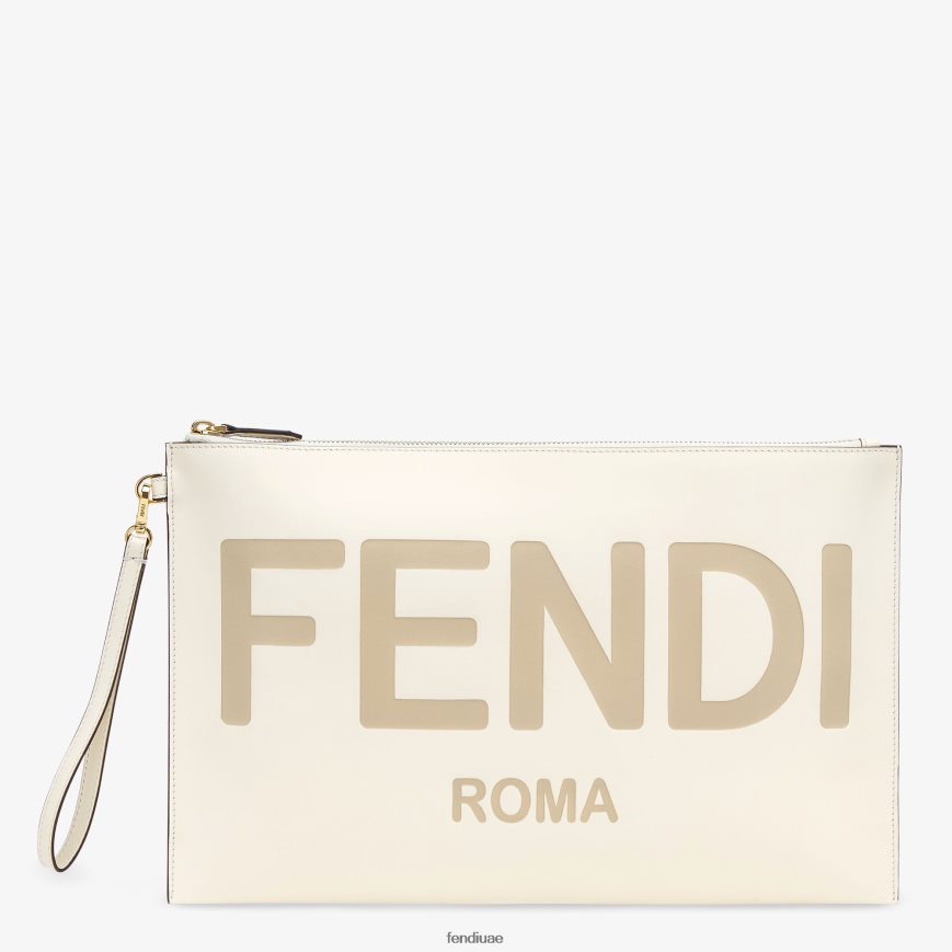 حقيبة جلدية مسطحة كبيرة أبيض Fendi نحيف مُكَمِّلات TNL80L1563