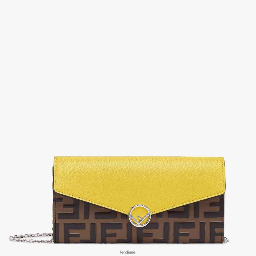 كونتيننتال مع محفظة جلدية بسلسلة أصفر Fendi نحيف مُكَمِّلات TNL80L1578