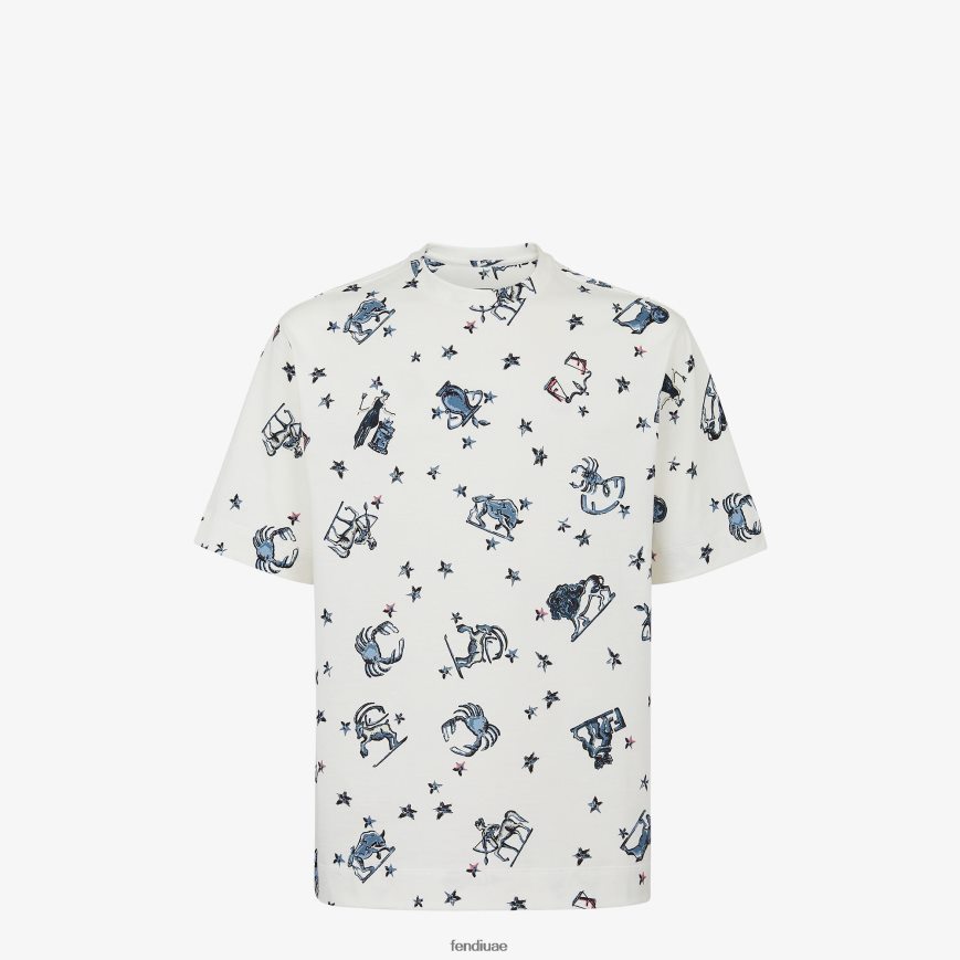 تي شيرت جيرسي أبيض Fendi رجال ثياب TNL80L1922