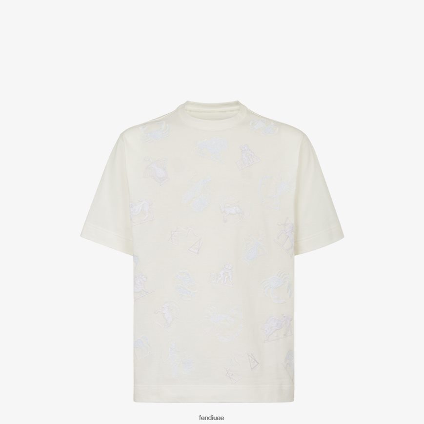 تي شيرت جيرسي أبيض Fendi رجال ثياب TNL80L1928