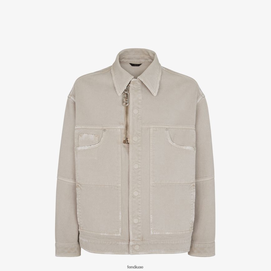 سترة من الدنيم اللون البيج Fendi رجال ثياب TNL80L1929