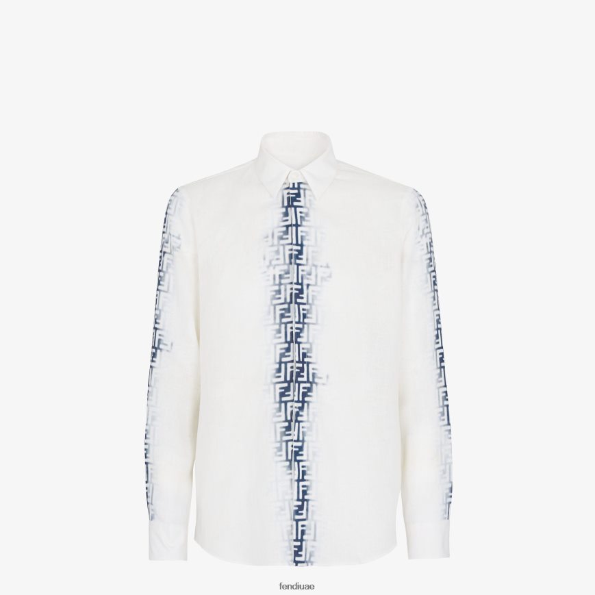 قميص الكتان المبيض أزرق Fendi رجال ثياب TNL80L2038