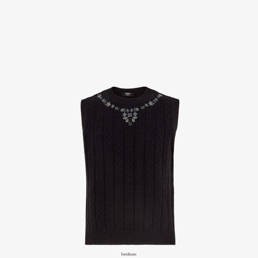 سترة الكشمير أسود Fendi رجال ثياب TNL80L2067