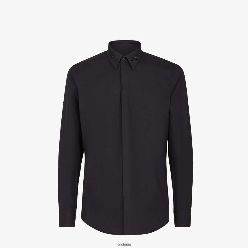 قميص قطني أسود Fendi رجال ثياب TNL80L2083