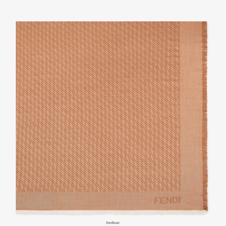 شال من الحرير والصوف الكراميل بني Fendi نحيف مُكَمِّلات TNL80L209