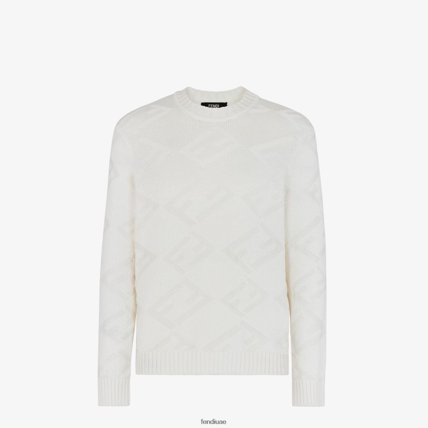 كنزة صوف أبيض Fendi رجال ثياب TNL80L2098