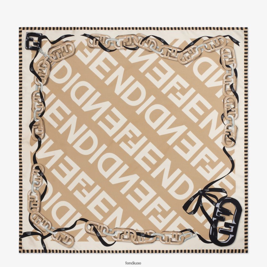 فولار من الحرير العضوي اللون البيج Fendi نحيف مُكَمِّلات TNL80L213