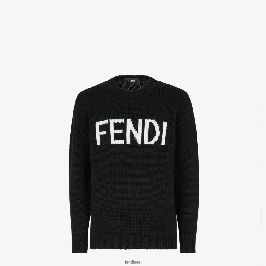 كنزة صوف أسود Fendi رجال ثياب TNL80L2152