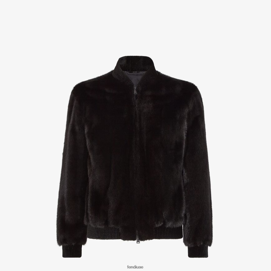 سترة المنك أسود Fendi رجال ثياب TNL80L2158