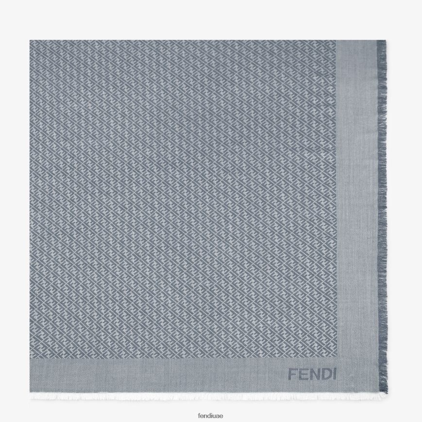 شال من الحرير والصوف أزرق Fendi نحيف مُكَمِّلات TNL80L216