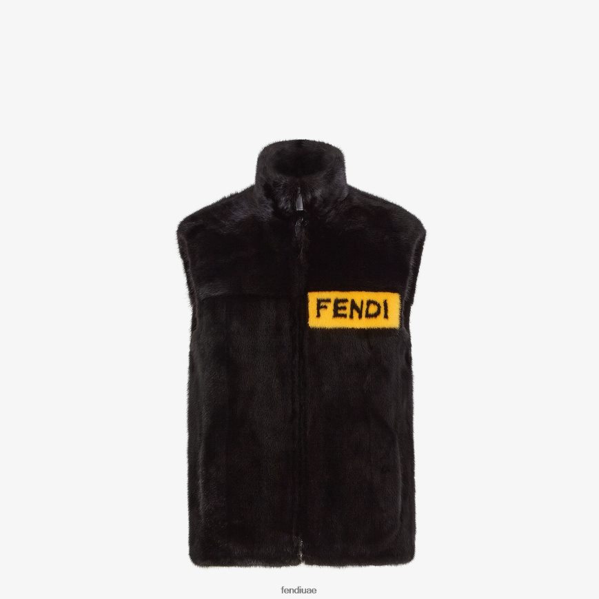 سترة المنك أسود Fendi رجال ثياب TNL80L2160