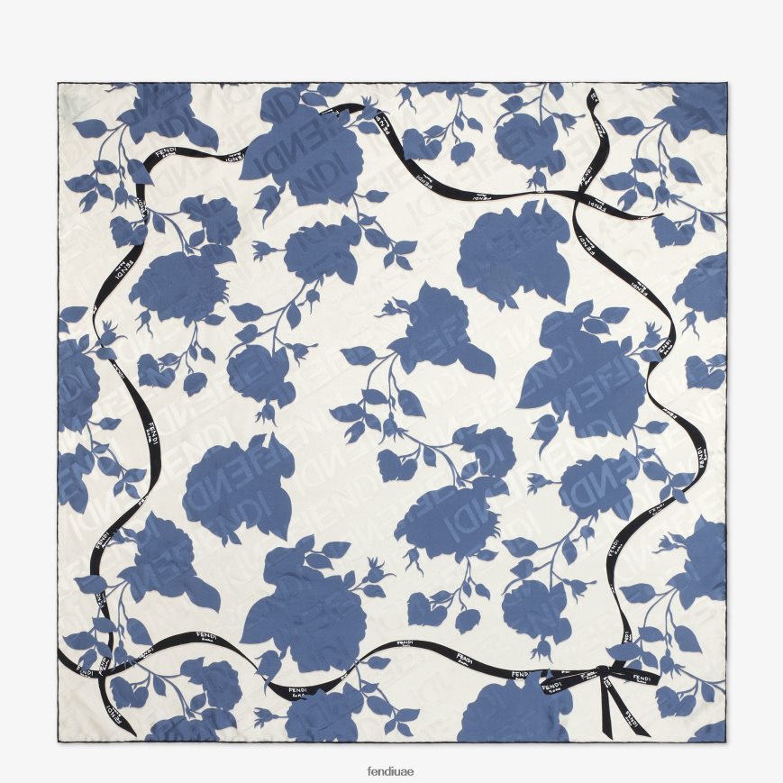 فولار من الحرير العضوي أزرق Fendi نحيف مُكَمِّلات TNL80L218