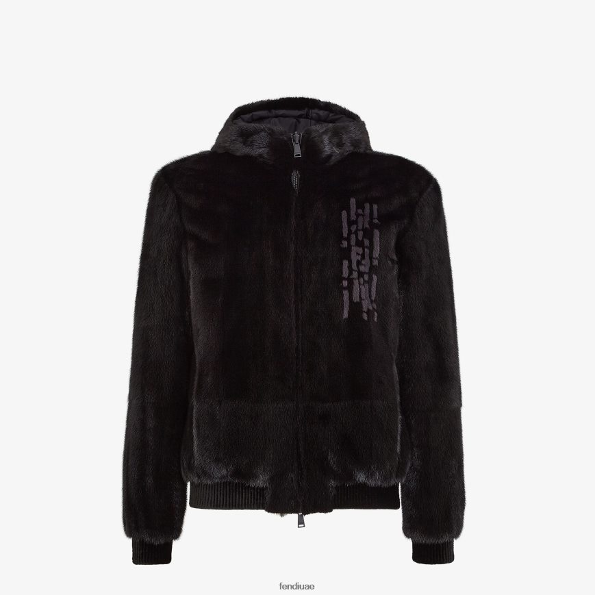 سترة المنك أسود Fendi رجال ثياب TNL80L2205