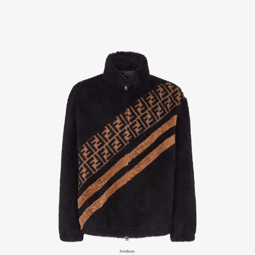 سترة جلد الغنم أسود Fendi رجال ثياب TNL80L2214