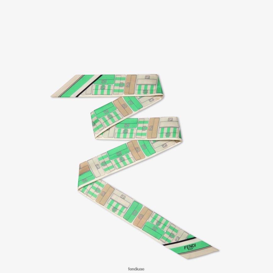 عصابة حرير ملفوفة أخضر Fendi نحيف مُكَمِّلات TNL80L231
