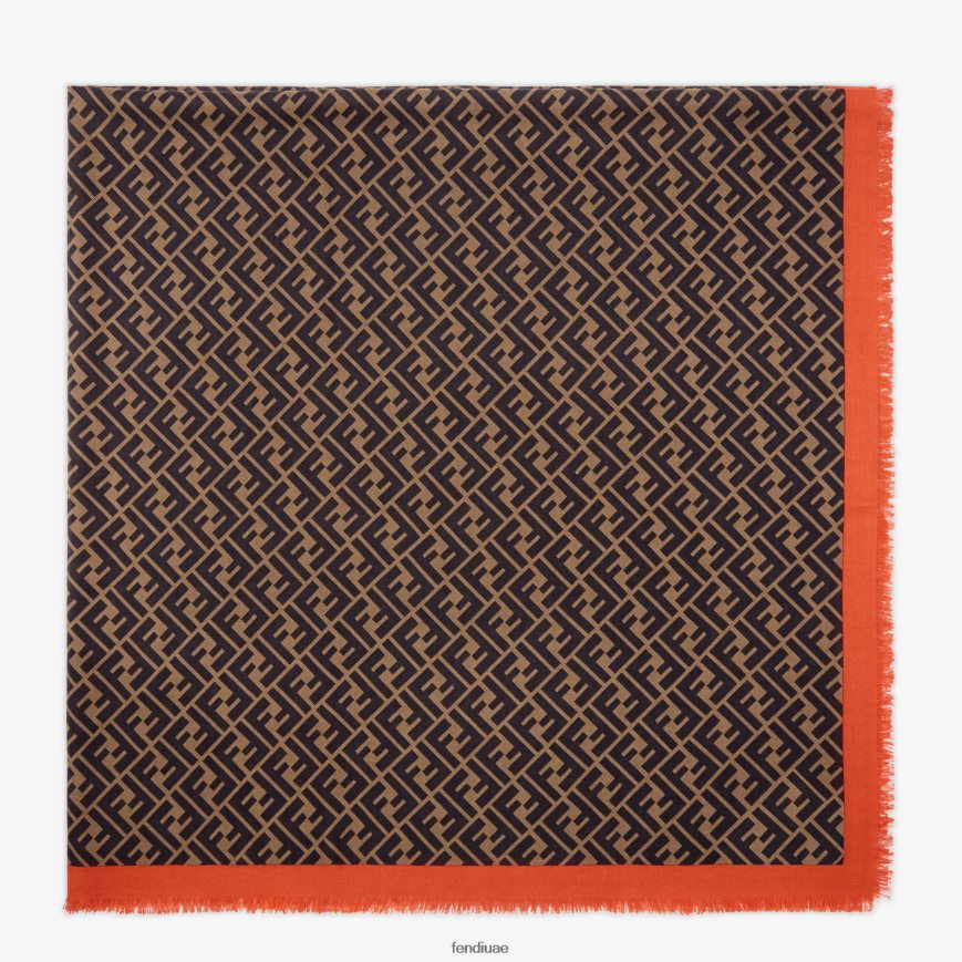 شال حرير بني Fendi نحيف مُكَمِّلات TNL80L247