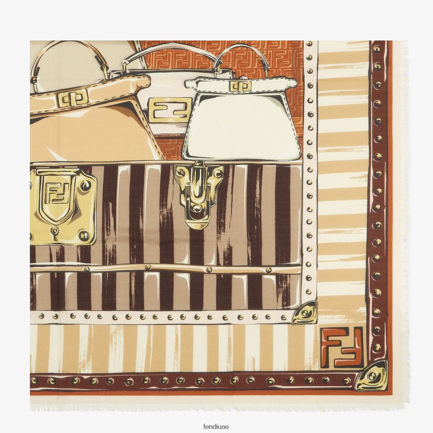 شال من الحرير والصوف لون القرنفل Fendi نحيف مُكَمِّلات TNL80L25