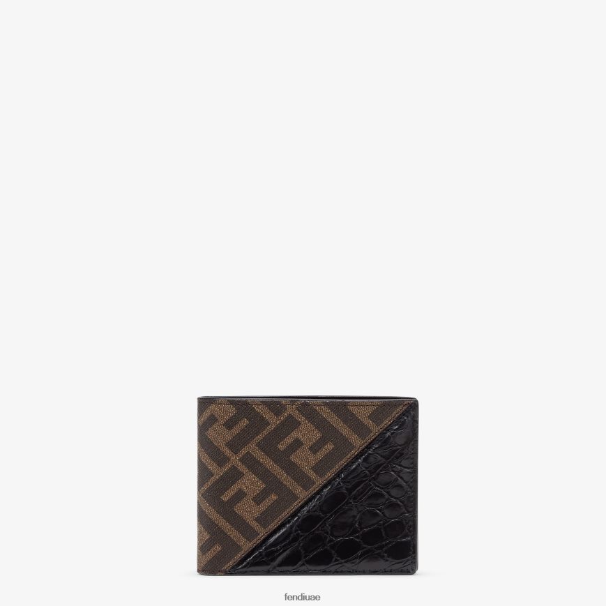 محفظة ثنائية الطي من جلد كايمان وقماش أسود Fendi رجال مُكَمِّلات TNL80L2595