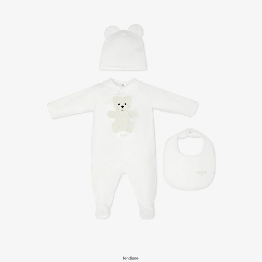 طقم جيرسي تيدي بير أبيض Fendi أطفال ثياب TNL80L2778