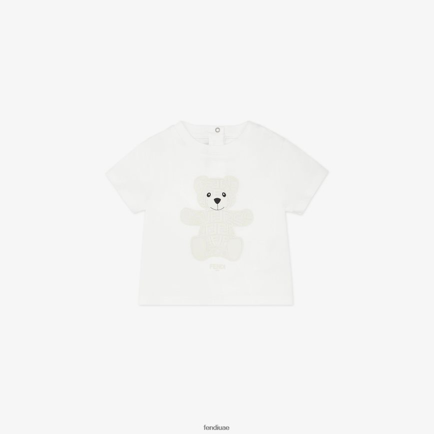 تي شيرت جيرسي تيدي بير أبيض Fendi أطفال ثياب TNL80L2797